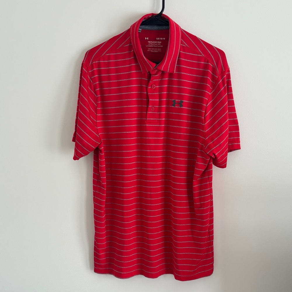 Under Armour Men's Polo Shirt in Red and Gray Stripes
